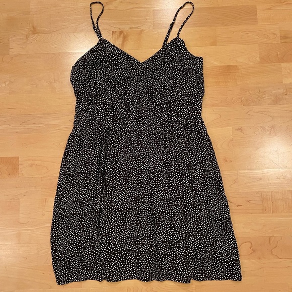 A-Line Spaghetti Straps Black White V-Neck Polka Dots Dress main image 1